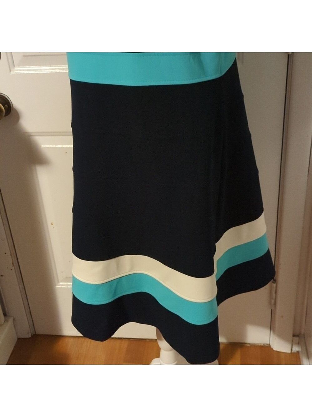 Tommy Hilfiger A Line Dress Navy Teal Cream Size 16 - Picture 4 of 14